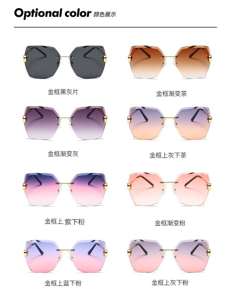 Women's fashion glasses 网红inss街拍防紫外线太阳镜女无框水晶切边女士防紫外线太阳镜片