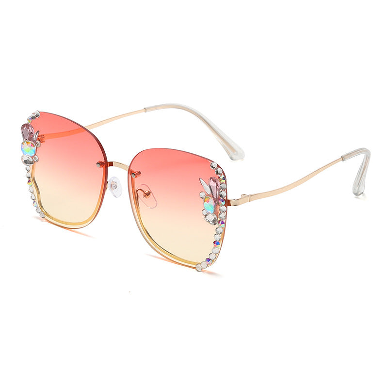 Women's fashion glasses 跨境欧美新款镶钻墨镜女防紫外线太阳镜圆脸防晒时尚开车女士眼镜