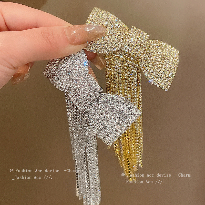 镶钻蝴蝶结流苏发夹甜美百搭高级感弹簧夹小众时尚气质饰品批发女