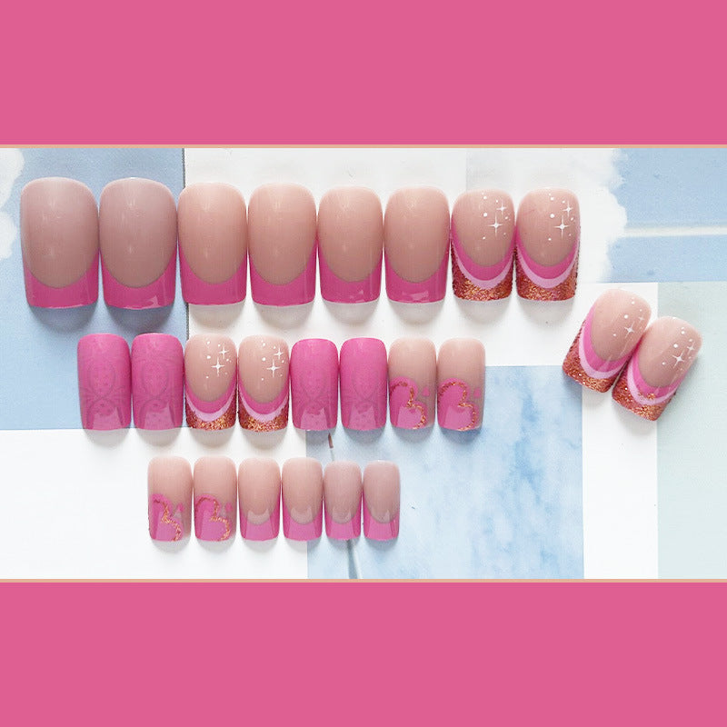 芭比星星穿戴甲玫色nails 法式跨境美甲片外贸假指甲长甲美甲贴片
