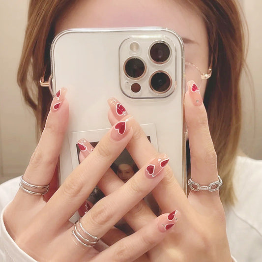 Fashion  nail Finished Nail Beauty Fake Nails Glue Long Nail Tip Wear Nail Finished Product Online Sensation Heart Wear Nail Patch X6