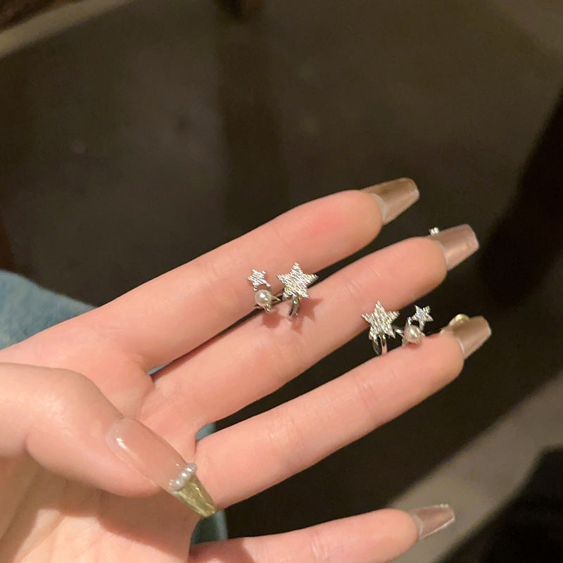 首饰耳钉冷淡风银针镶钻星星耳钉个性时尚简约百搭耳环小众高级感耳饰批发