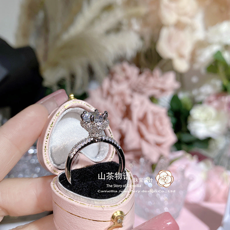 Camellia出逃公主厚镀铂金猫爪婚戒 微镶仿真钻璀璨3.0Ct满钻指环