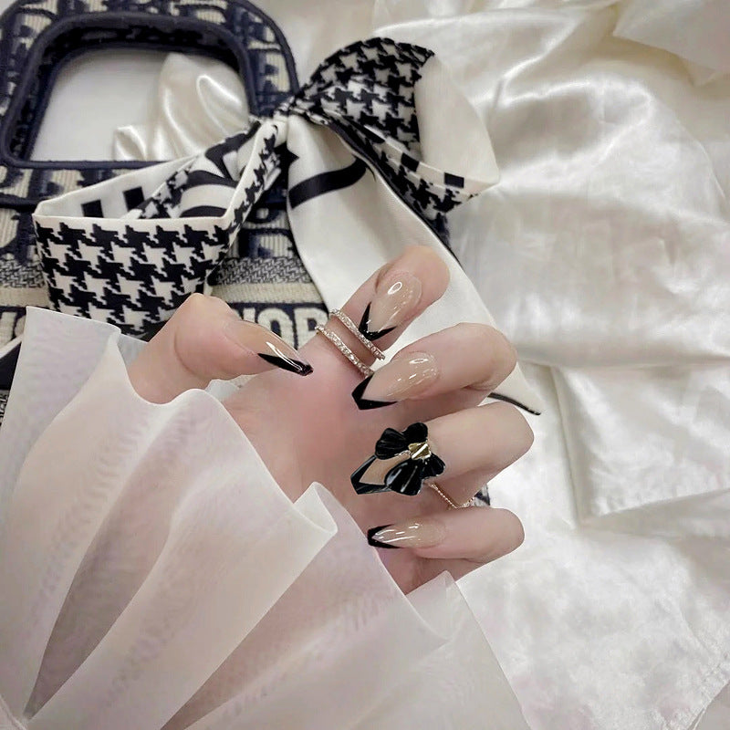 Fashion  nail Wear Armor Nail Stickers Nail Patch Fake Nails Removable Black Bow Nail Tip Nail Sticker X1