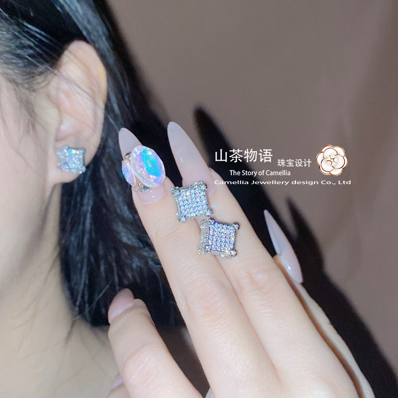 Camellia欧美方形方块耳钉 镀金强保色仿过敏个性耳圈潮情侣耳饰