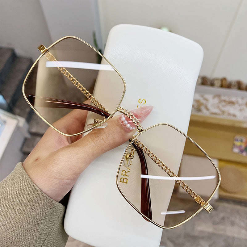 Women's fashion glasses 2022新跨境大框方框镂空镜腿太阳镜女大脸显瘦眼镜沙滩墨镜遮阳镜