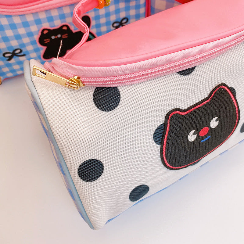 Dopamine Bag Free shipping Tattoo Peach Girl Polka Dot Plaid Dopamine Large Portable Cosmetic Bag Storage Bag Travel Bag HD9427A05