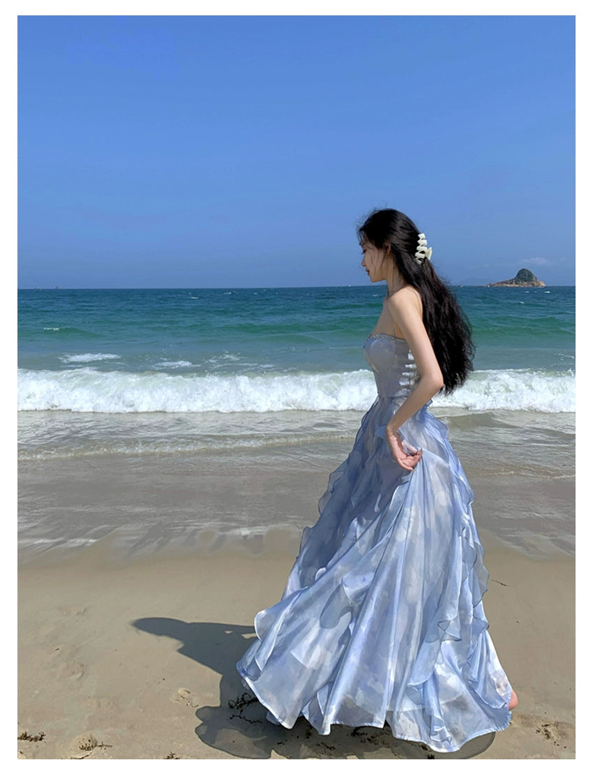 Fashion women's wear Phantom Fairy Seaside Vacation Elegant Beach Dress Ruffled Escape Princess Skirt Summer Sling Dress