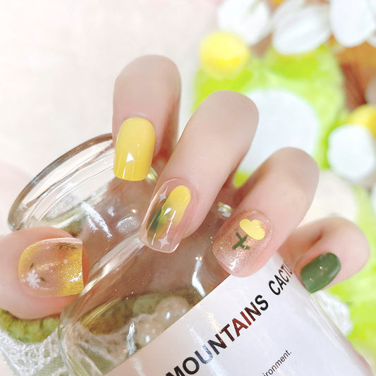 Fashion  nail Summer Yellow Wear Armor Nail Patch Nail Sticker Nail Stickers Fake Nails Wearable Nail Stickers A46