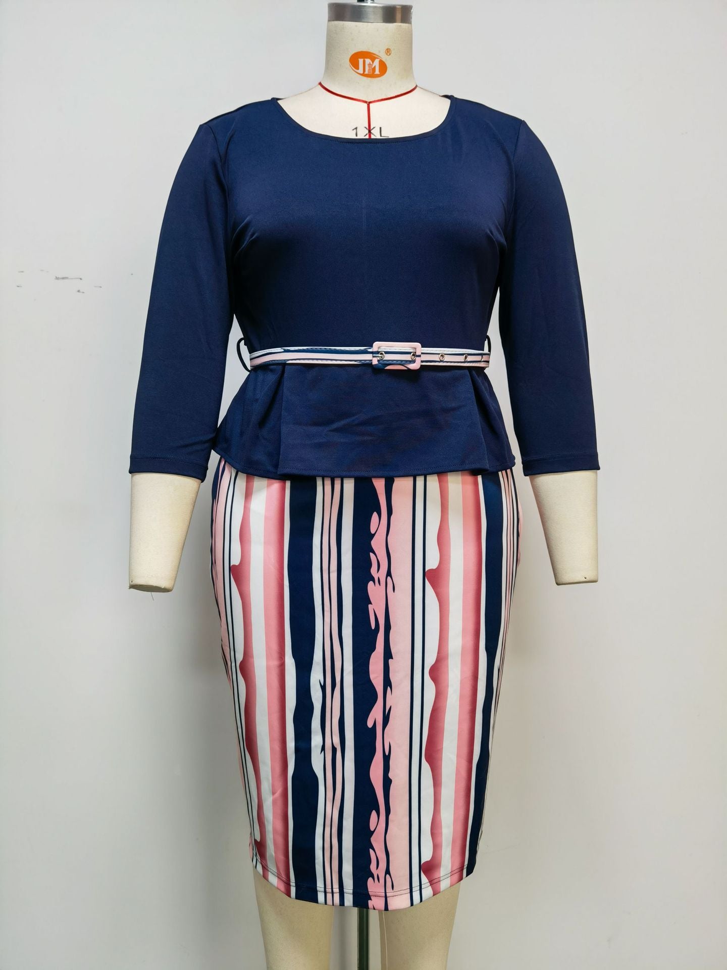 Fashion women's wear 2xl-6xl  plus Size Women's Clothing Sleeve Printing Color Contrast Dress Jx058
