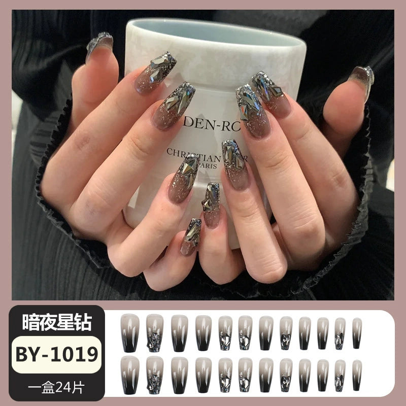 (Hand-made nail) French nail armor long black small fragrance simple white high-grade sense nail piece bride pregnant woman finished product.