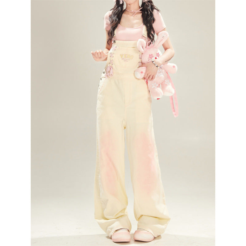 Dopamine pants Free shipping Tattoo Dopamine retro denim overalls 2024 autumn new American straight loose small one-piece jeans