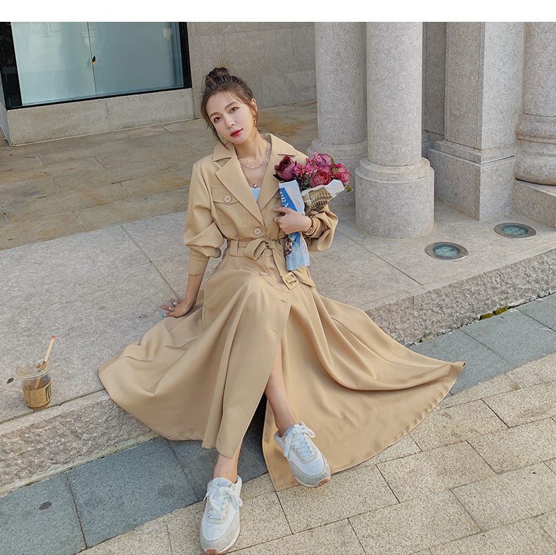 Fashion women's wear Real Shot Large Skirt Windbreaker Dress Women's Mid-Length 2024 Autumn and Winter Clothing New Waist Trimming Fashion Fashion Coat