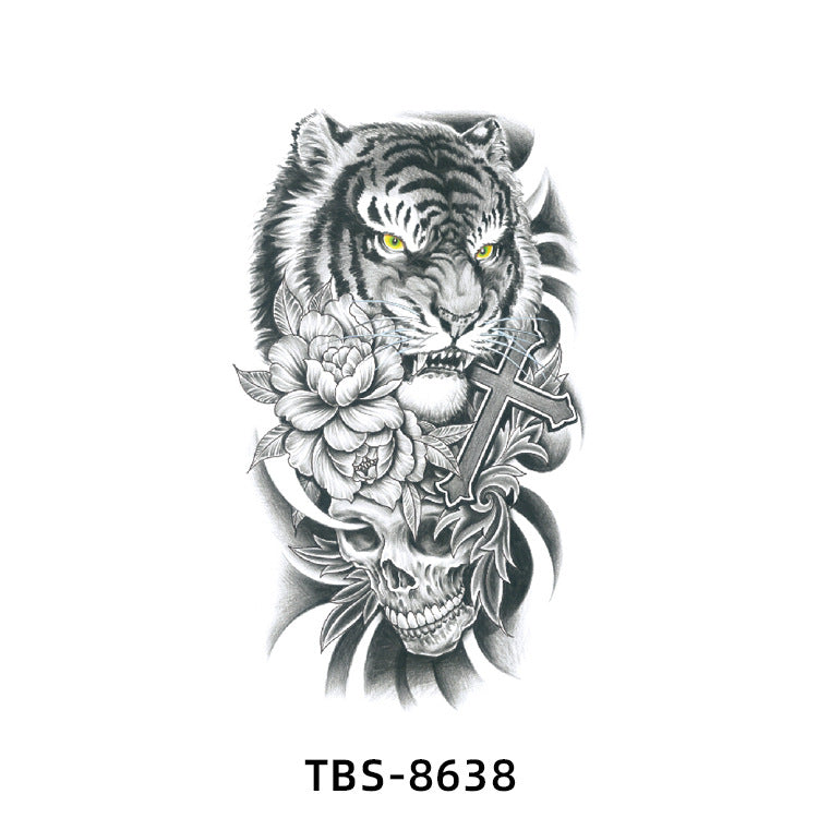 Free shipping Tattoo New Wholesale Small Flower Arm Waterproof Tattoo Sticker Half Sleeve Arm Back Color Animal Skull European and American Tattoo Sticker Paper