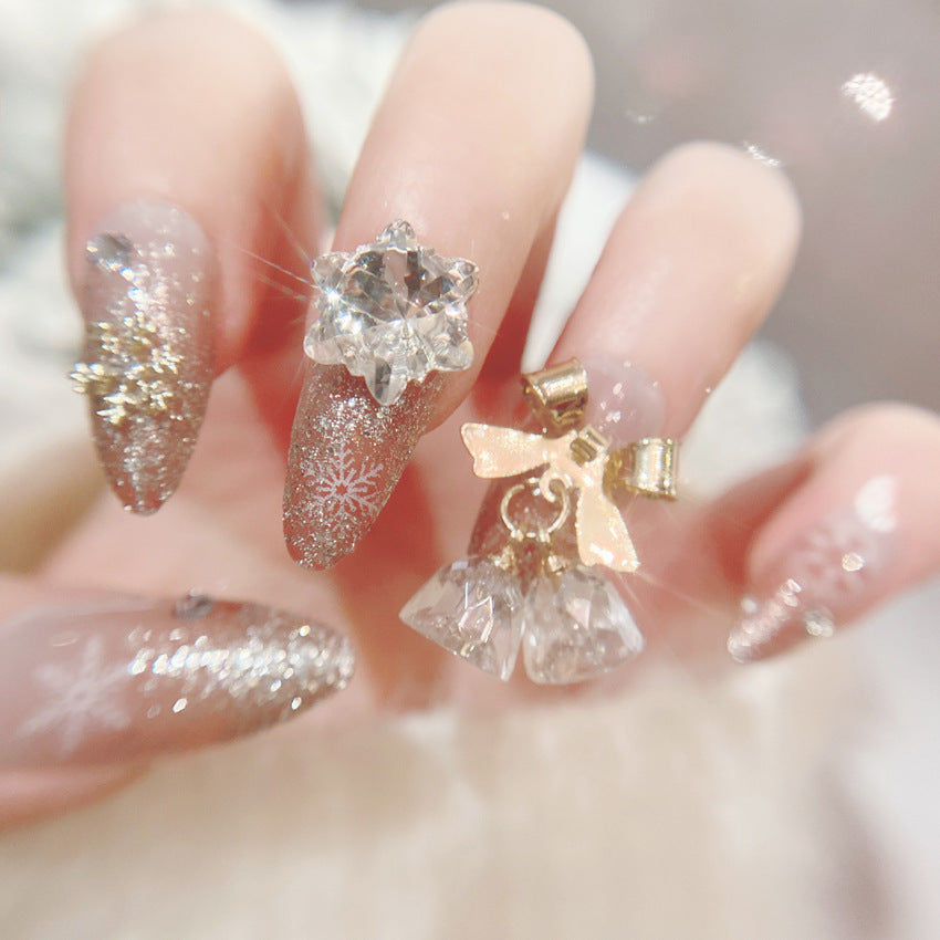 Fashion  nail Jingling Bell Bow Snowflake Knot Wear Finished Nail Beauty Nail Stickers Rhinestone Nail Patch Nail Tip U15