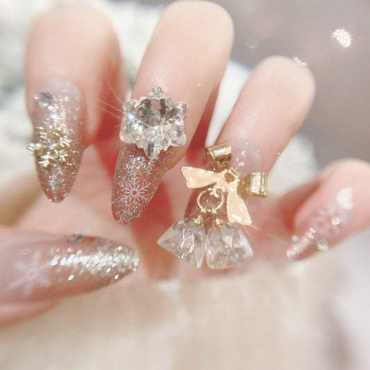 Fashion  nail Jingling Bell Bow Snowflake Knot Wear Finished Nail Beauty Nail Stickers Rhinestone Nail Patch Nail Tip U15