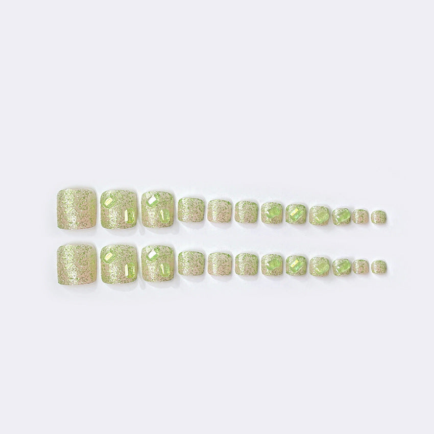 Fashion  nail Wear Feet Nail Sticker Nail Stickers Feet Nail Sticker Removable Green Cube Sugar Diamond Fake Nails J108