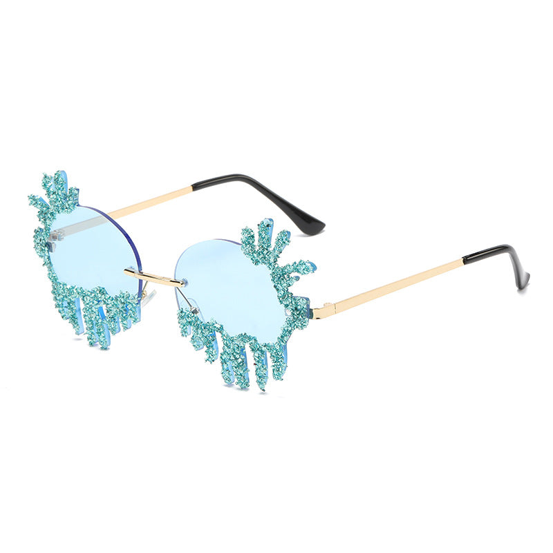 Women's fashion glasses 2023欧美大框架镶钻墨镜跨境潮流水晶钻石太阳眼镜户外防晒显瘦女