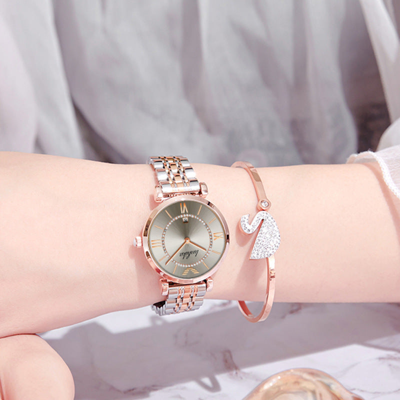 Fashion women's watchNew Watch Women's Light Luxury Minority Fashionable Temperament Ladies Authentic Versatile Student Refined Steel Belt Waterproof Quartz Women's Watch