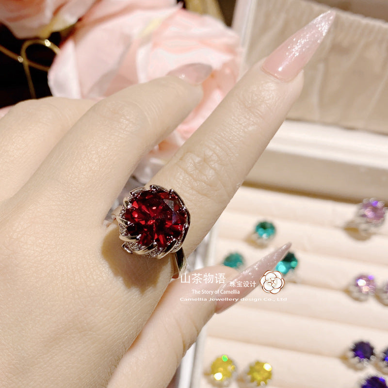 Camellia烟花切高碳钻套装女 10.0ct欧美时尚奢华高级感莲花戒指