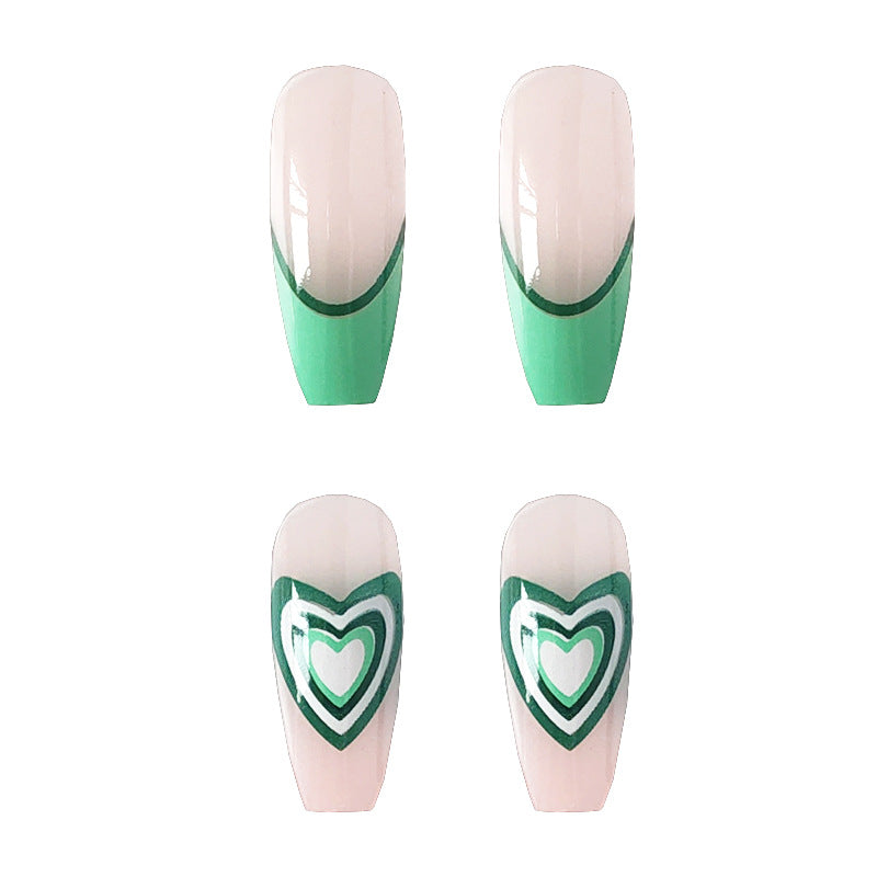 薄荷绿爱心穿戴甲法式美甲贴片欧美甲片 nails 跨境美甲 甲片批发
