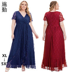 Fashion women's wear  Cross Border plus Size Foreign Trade Women's Clothing Popular Long Sleeve Lace Slim Dress Dress