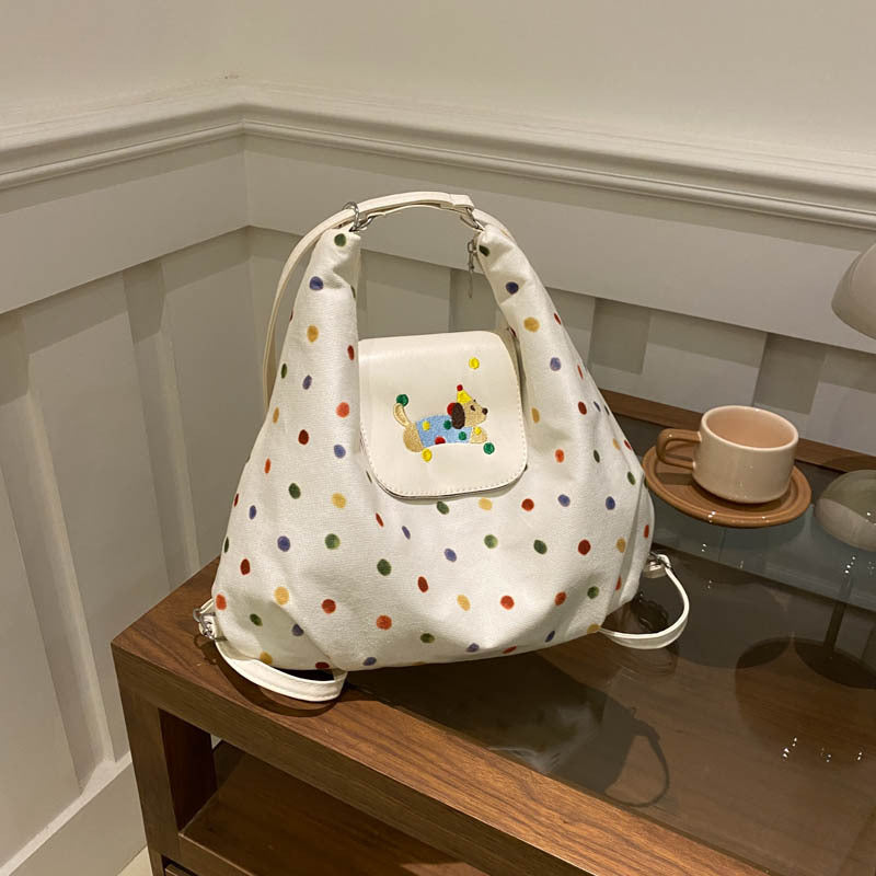 Dopamine Bag Free shipping Tattoo 2024 niche dopamine polka dot messenger bag women's new color dot shoulder bag commuting large-capacity backpack