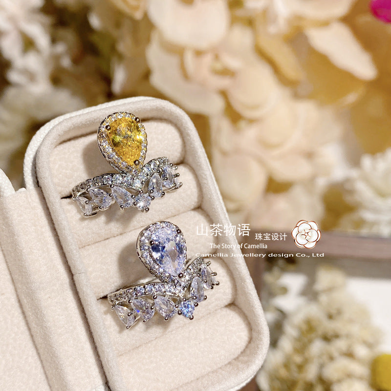 配饰戒指Camellia超女神皇冠尚美平替戒指 强保色奢华璀璨仿真钻活口指环