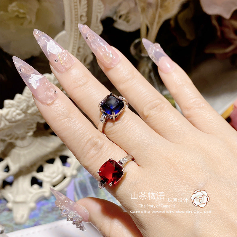 Camellia比克红宝石古董感戒指镀金镶贵妇百搭红刚玉可调节指环女