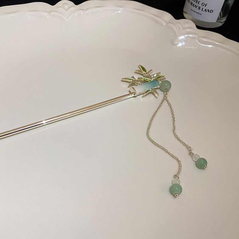 头饰发簪新中式竹节竹叶流苏发簪气质百搭个性发钗时尚小众设计感发饰批发