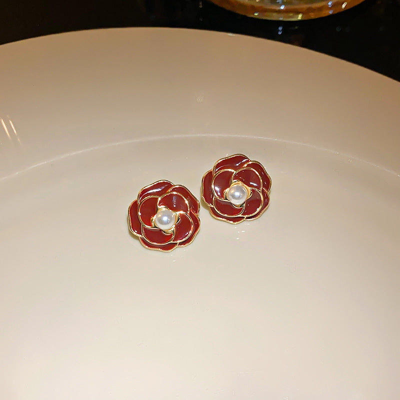红色系真金电镀爱心豆豆耳环秋冬百搭高级感耳钉小众轻奢耳饰批发