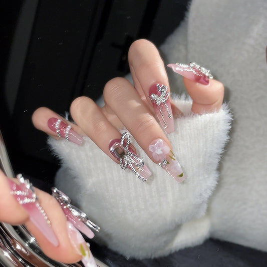 (reusable nail)初秋纯手工高级款钻球碎钻爆闪网红穿戴甲蝴蝶宝盒高品轻奢美甲