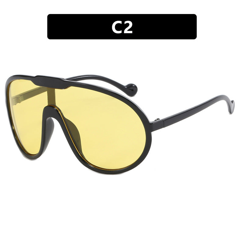 Women's fashion glasses 蛤蟆太阳眼镜2023新款欧美大框一体式太阳镜跨境户外防风墨镜街拍