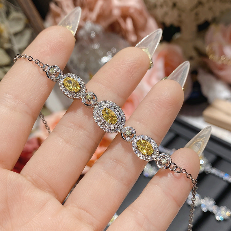 珠宝首饰山茶跨境新款超仙梦幻闪耀黄钻手链女 镀18K富丽堂皇宝石花朵手链