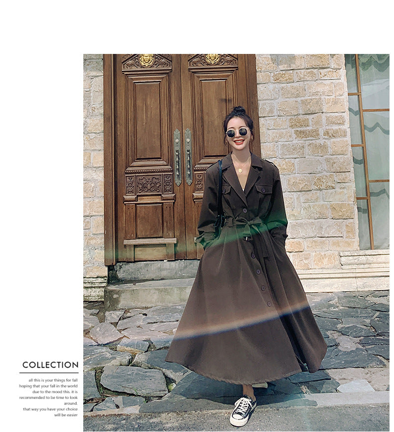 Fashion women's wear Real Shot Large Skirt Windbreaker Dress Women's Mid-Length 2024 Autumn and Winter Clothing New Waist Trimming Fashion Fashion Coat