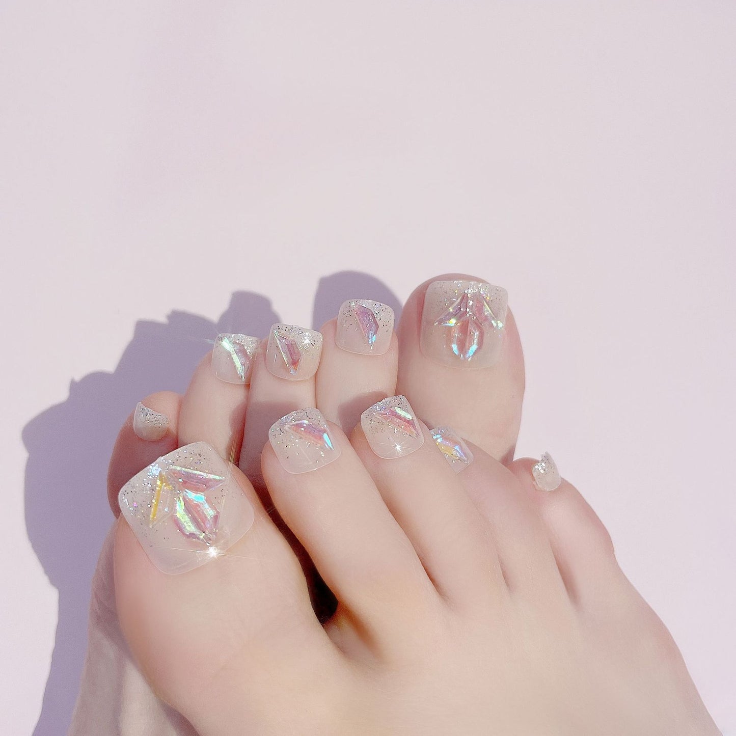 Fashion  nail Wearable Feet Nail Sticker Nail Stickers Feet Nail Sticker Detachable White Rhinestone Fake Nails Toe Nail Finished Product