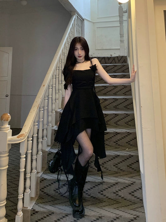 Fashion women's wear plus Size Women's Clothing Black Camisole Dress Women's Summer Sexy Skirt Plump Girls Covering Belly Thin Irregular A- line Skirt