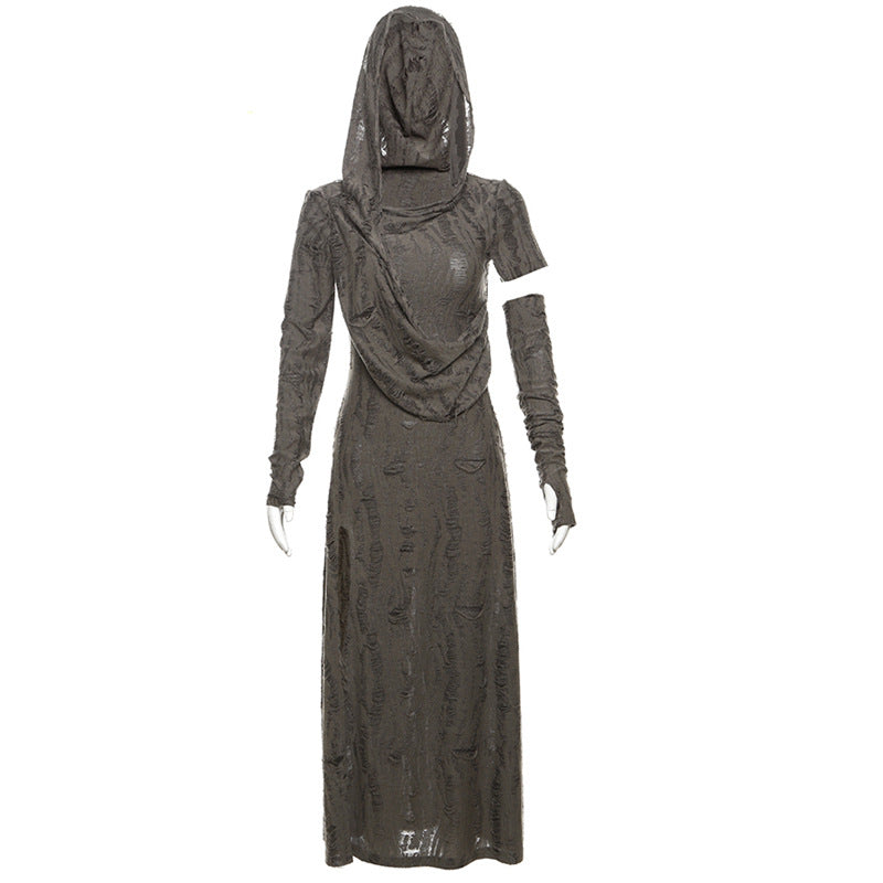 Free shipping   new women's clothing solid color slim-fitting high-waisted fashion hooded long-sleeved split dress