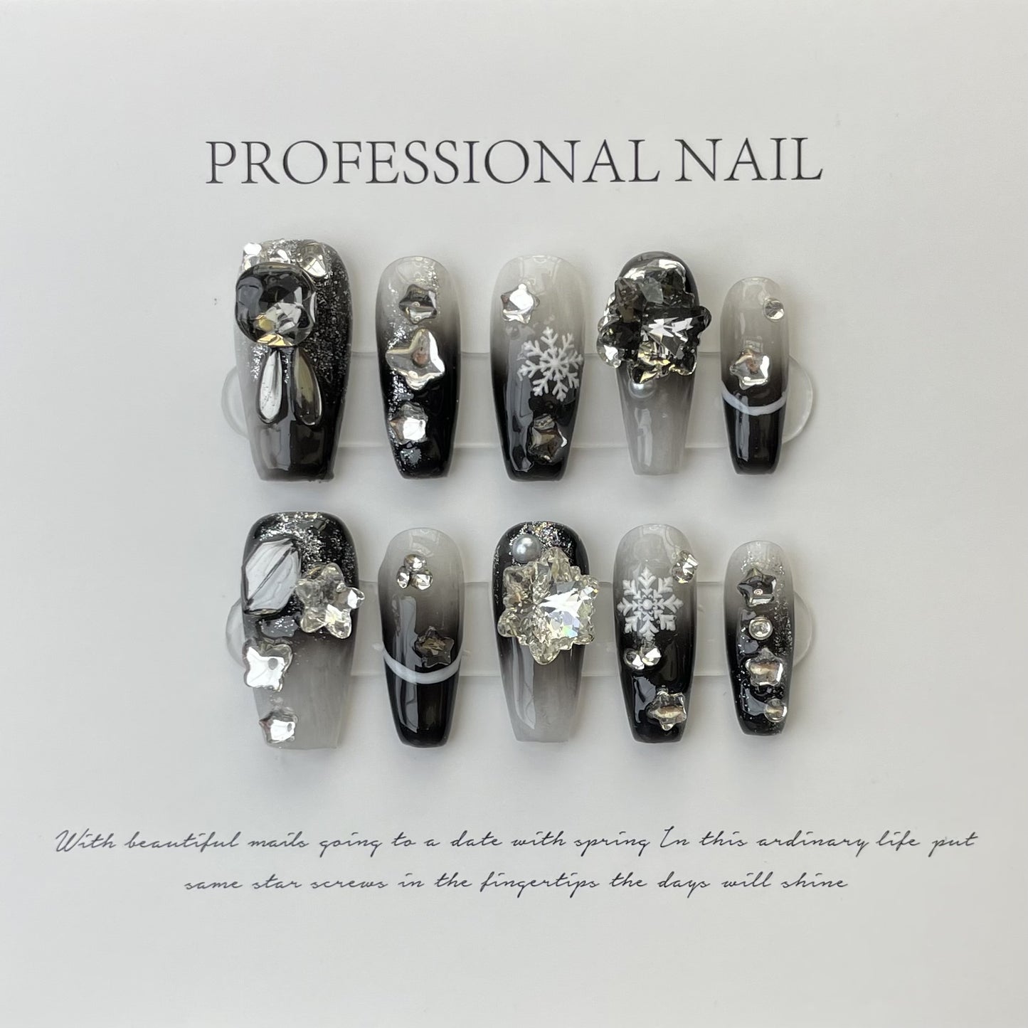 (reusable nail)Handmade Armor Wearing Fantasy Empress Dowager Xi, Silver White Silver Sparkling Spicy Girl Nail Beauty, European and American Cross border Foreign Trade, Long Pointed Nail