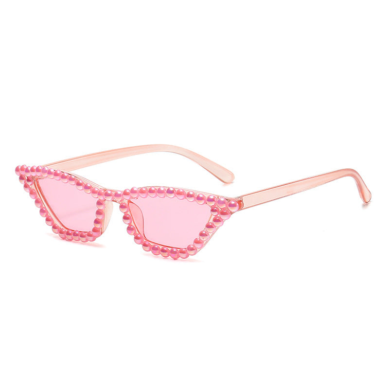 Women's fashion glasses 新款镶珍珠猫眼太阳镜跨境时尚华丽女士舞会眼镜欧美炫酷拍照墨镜