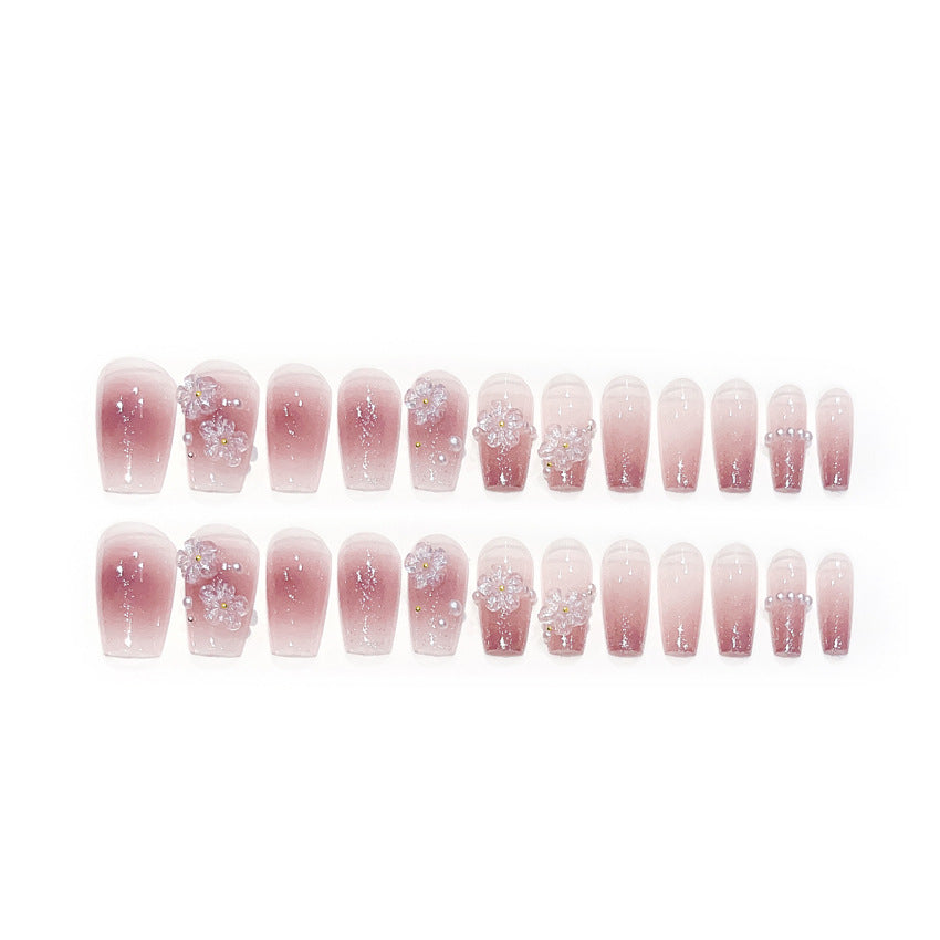Fashion  nail New Fresh Manicure Wear Nail Ins Advanced Pure Desire Glitter Nail Patch Flowers Pearl Nail Beauty A32
