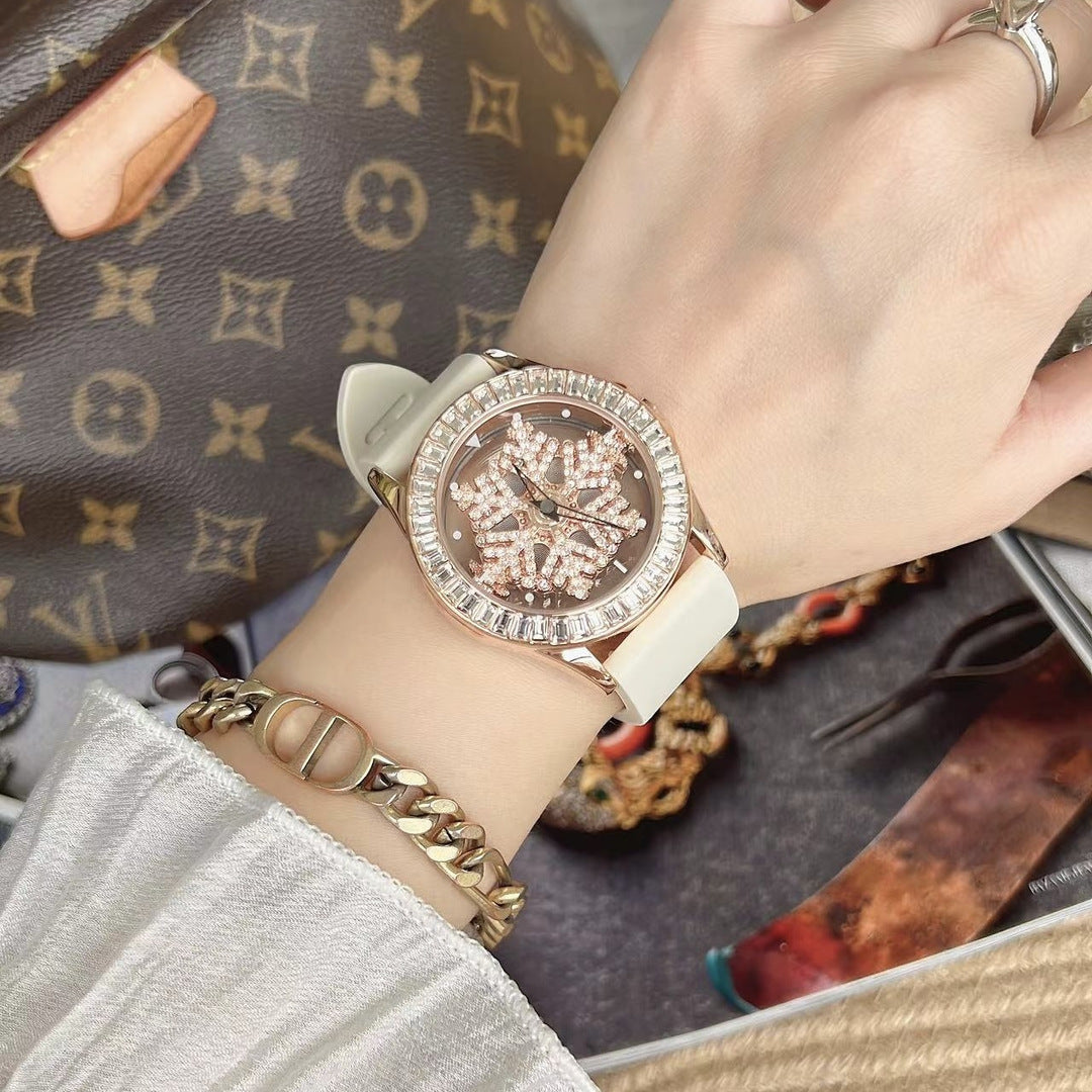 Fashion women's watchMishali Women's Best-Seller on Douyin Silicone Good Luck Comes Five-Pointed Star Snowflake Large Dial Watch
