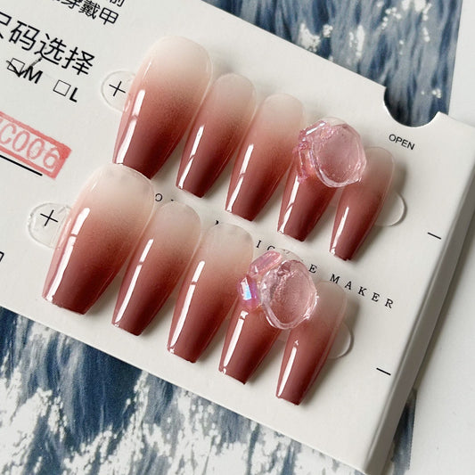 纯手工甲穿戴甲草莓晶石指甲贴片气质美甲片假指甲网红美甲贴成品