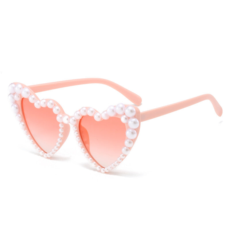Women's fashion glasses 2023爆款心形珍珠太阳镜 个性百搭心形喜欢网红奢华甜美爱心墨镜