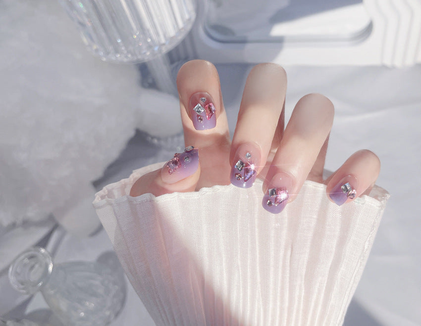 Fashion  nail Wear Nail Wholesale Internet Hot Diamond in the Debris Glitter Wear Nail Beauty Nail Polish Finished Product Nail Patch Jelly A31