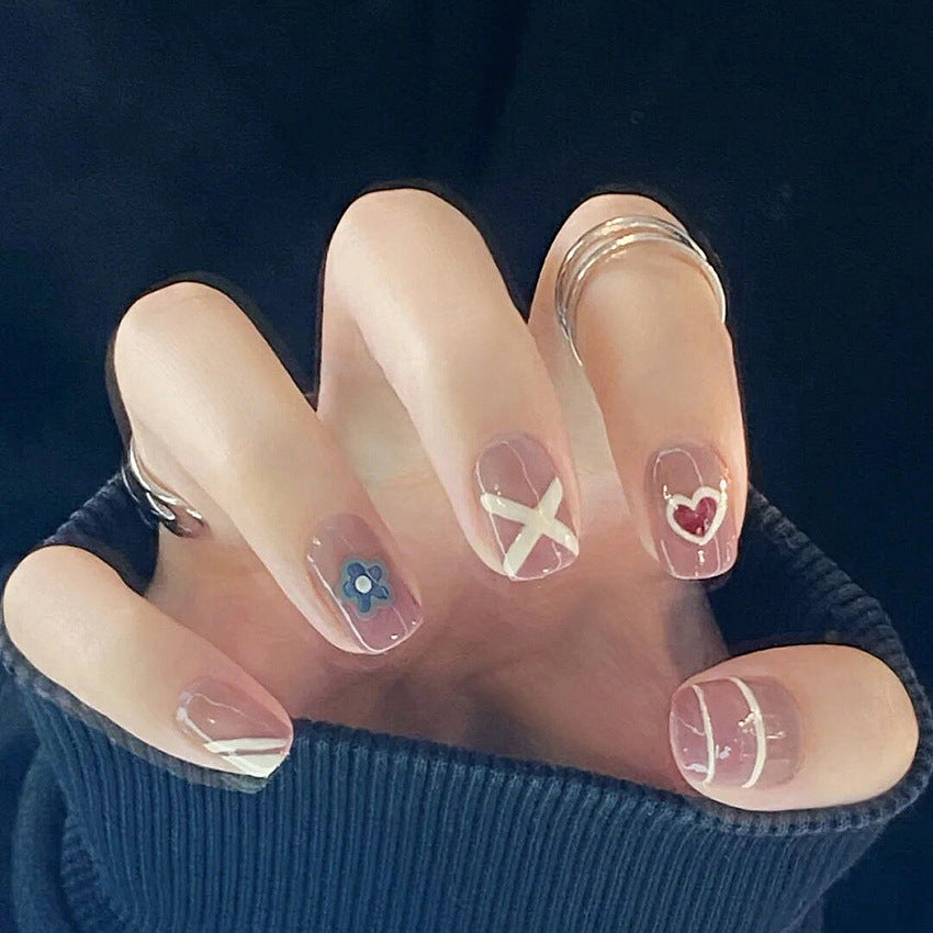 Fashion  nail Wearable Nail Sticker Short Cute Wear Nail Polish Nail Shaped Piece Removable Nail Patch Finished Product Y19