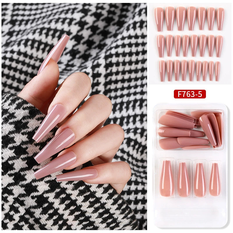 (Hand made nail) Nail patches for wearing ins long ballet nails, European and American nail patches, detachable 24 pieces for wearing finished nail patches