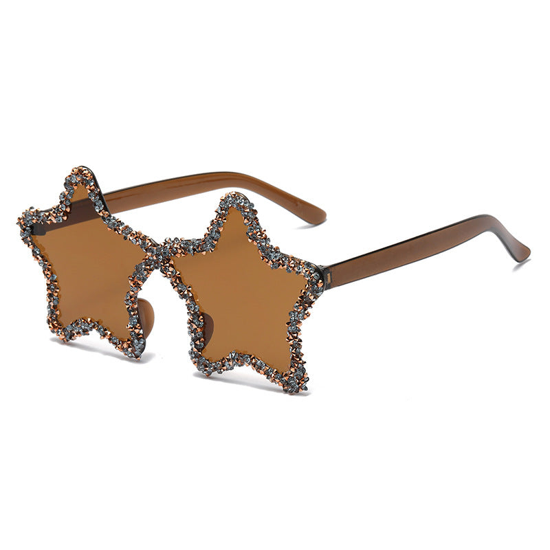 Women's fashion glasses 欧美风无框个性海洋糖果色墨镜手工镶钻拍照夜店酷炸街太阳镜可爱