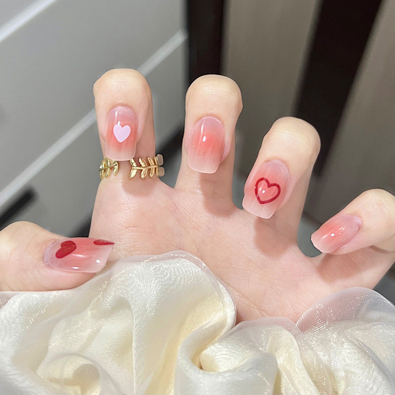 粉嫩腮红穿戴甲爱心指甲贴片纯欲美甲片少女假指甲美甲贴片成品甲