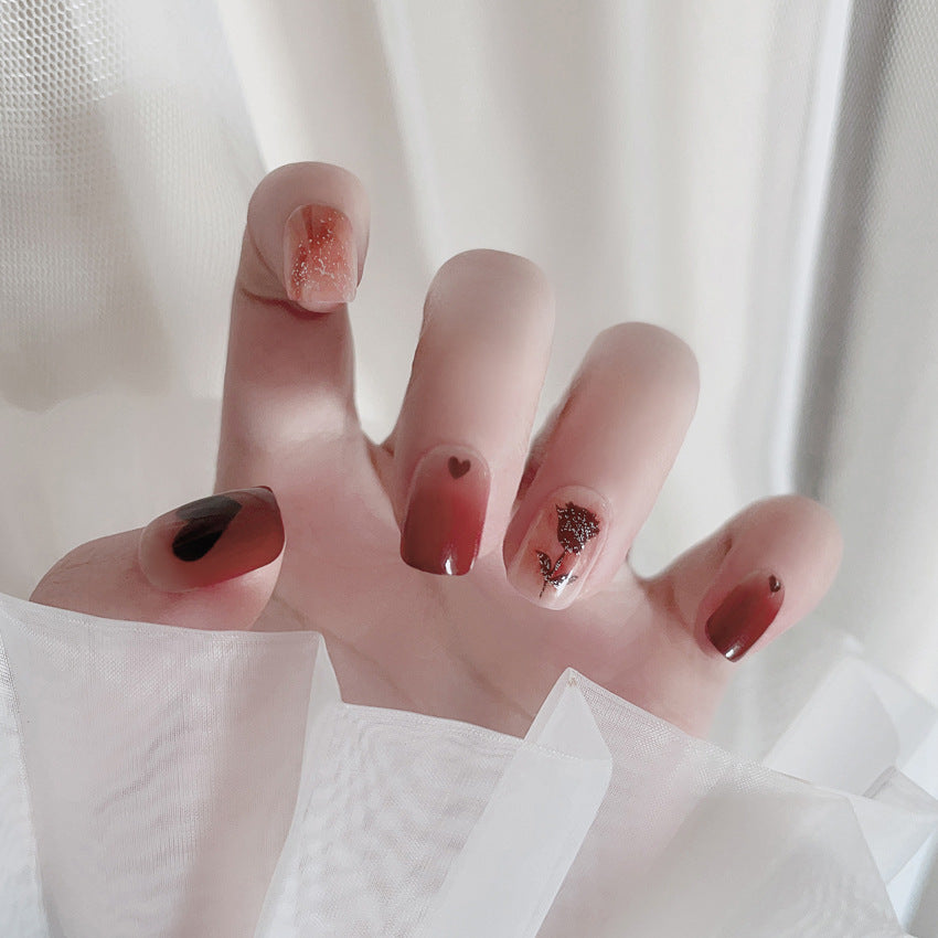 Fashion  nail New Pure Rose Fake Nail Patch Finished Nail Beauty Wearable Fake Nails Removable Nail Wear Nail X93